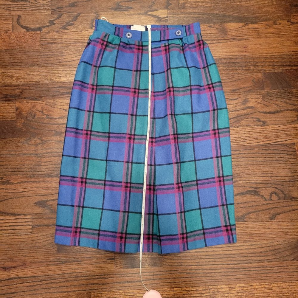 Preppy Vintage Plaid Polyester Wool Midi Skirt